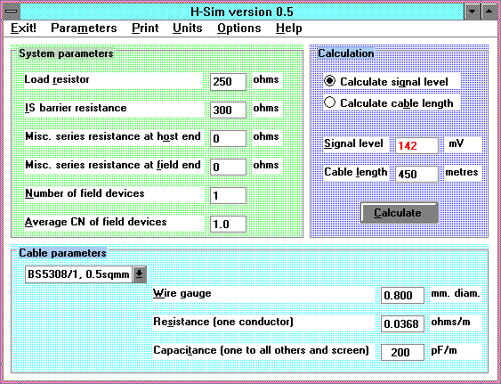 H-Sim 0.5 main screen